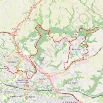 Itinéraire Ergué-Gabéric Trail, distance, dénivelé, altitude, carte, profil, trace GPS