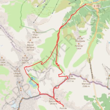 Itinéraire Pic Barrosa, Soum Barrosa et Pic de Port de Vieux, distance, dénivelé, altitude, carte, profil, trace GPS