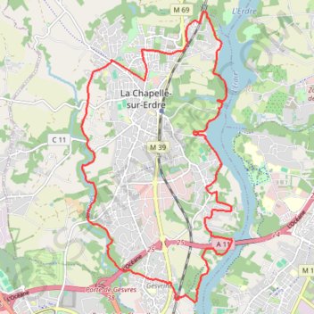 Itinéraire Erdres Gevres, distance, dénivelé, altitude, carte, profil, trace GPS