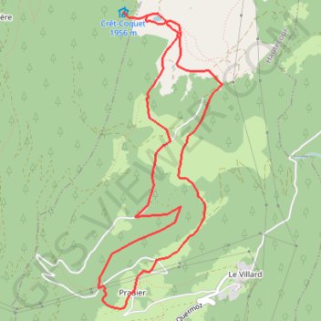 Itinéraire Cret_Coquet_OK, distance, dénivelé, altitude, carte, profil, trace GPS