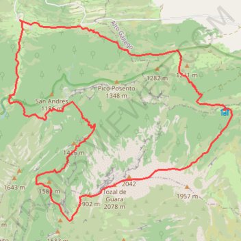 Itinéraire Tozal-de-Guara-depuis-Nocito, distance, dénivelé, altitude, carte, profil, trace GPS
