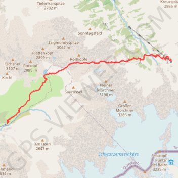Itinéraire Haute route du Zillertal - Greizer Hut à Berliner Hut, distance, dénivelé, altitude, carte, profil, trace GPS
