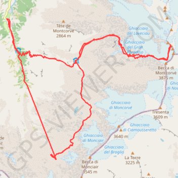 Itinéraire Grand Paradis, distance, dénivelé, altitude, carte, profil, trace GPS