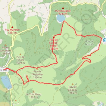 Itinéraire Crêtes entre col de Guéry et lac de Servières - Retour par Pessade, distance, dénivelé, altitude, carte, profil, trace GPS