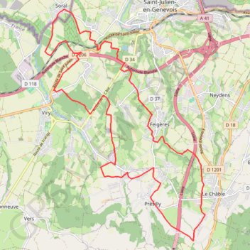 Itinéraire Golf bossey, distance, dénivelé, altitude, carte, profil, trace GPS