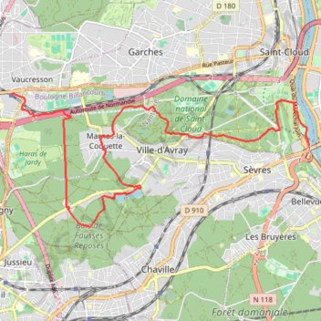 Itinéraire Vaucresson Parc Saint Cloud, distance, dénivelé, altitude, carte, profil, trace GPS
