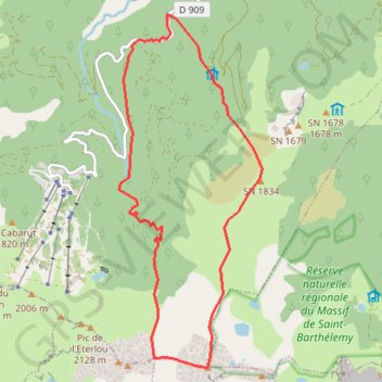 Itinéraire Pic de Saint-Barthélemy depuis la route des Monts d'Olmes, distance, dénivelé, altitude, carte, profil, trace GPS