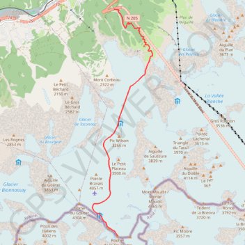 Itinéraire Mont-Blanc, distance, dénivelé, altitude, carte, profil, trace GPS