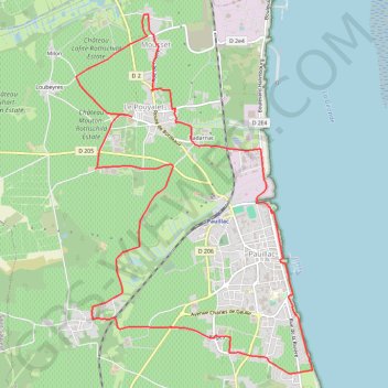 Itinéraire 🚴 Trace ,boucle des châteaux de Pauillac, distance, dénivelé, altitude, carte, profil, trace GPS