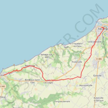 Itinéraire 🚴 Trace de Fécamp a Etretat, distance, dénivelé, altitude, carte, profil, trace GPS