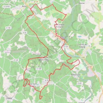 Itinéraire St Sulpice St Laurent Louzac 92548, distance, dénivelé, altitude, carte, profil, trace GPS