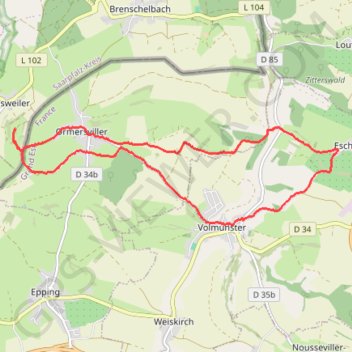 Itinéraire Du moulin d'Eschviller à la frontière, distance, dénivelé, altitude, carte, profil, trace GPS