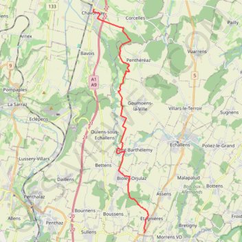 Itinéraire Cheseaux-Chavornay, distance, dénivelé, altitude, carte, profil, trace GPS