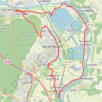 Itinéraire Entre la Seine et l'Eure - de Pont-de-l'Arche à Saint-Pierre-du-Vauvray, distance, dénivelé, altitude, carte, profil, trace GPS