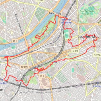 Itinéraire Issy-les Moulineaux et Meudon - rando sur les coteaux d'Issy, distance, dénivelé, altitude, carte, profil, trace GPS