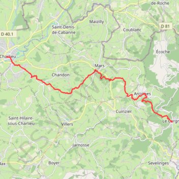 Itinéraire Le Cergne - Charlieu, distance, dénivelé, altitude, carte, profil, trace GPS