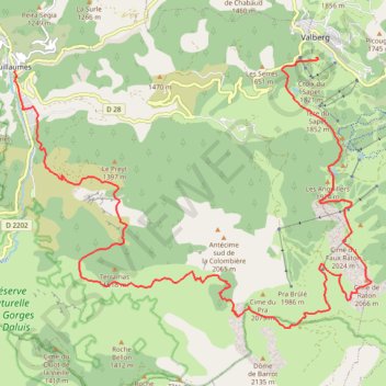 Itinéraire Guillaumes - Valberg, distance, dénivelé, altitude, carte, profil, trace GPS