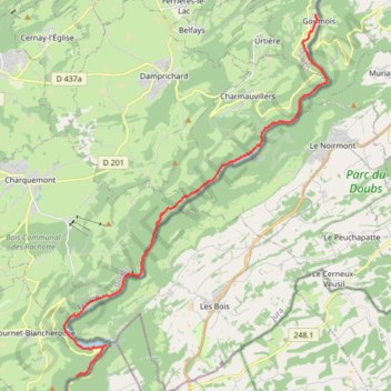 Itinéraire Goumois - Fournet Blancheroche, distance, dénivelé, altitude, carte, profil, trace GPS
