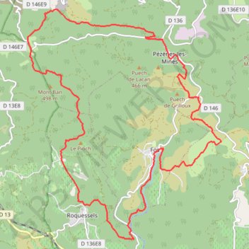 Itinéraire Pezene les mines, distance, dénivelé, altitude, carte, profil, trace GPS