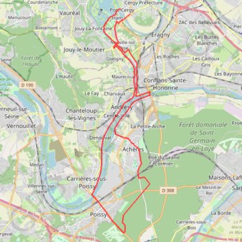 Itinéraire Cergy - Poissy, distance, dénivelé, altitude, carte, profil, trace GPS