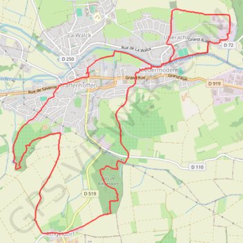 Itinéraire Balade sur les hauteurs de Pfaffenhoffen et vallée de la Moder, distance, dénivelé, altitude, carte, profil, trace GPS