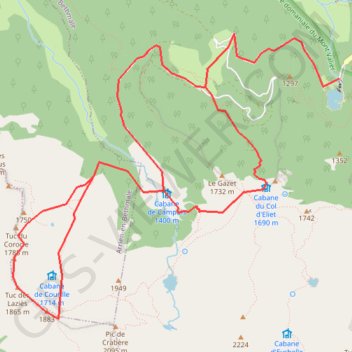 Itinéraire Tuc de Laziès et col d'Auèdole depuis l'étang de Bethmale, distance, dénivelé, altitude, carte, profil, trace GPS