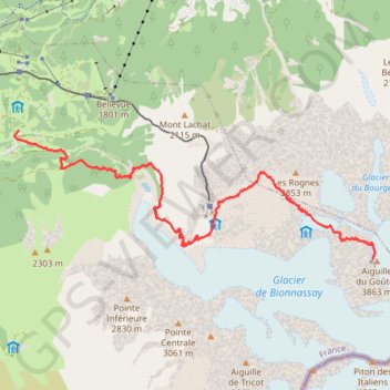 Itinéraire Mt Blanc Jour 1, distance, dénivelé, altitude, carte, profil, trace GPS