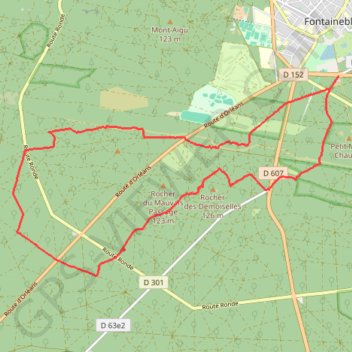 Itinéraire Fontainebleau, distance, dénivelé, altitude, carte, profil, trace GPS