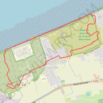 Itinéraire Circuit de la dune Marchand - Zuydcoote, distance, dénivelé, altitude, carte, profil, trace GPS