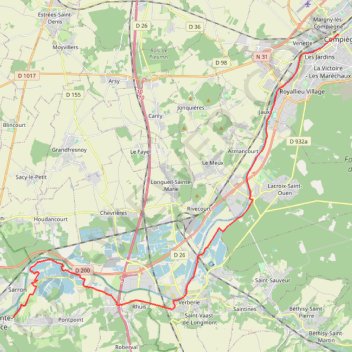 Itinéraire Compiègne / Pont-Sainte-Maxence, distance, dénivelé, altitude, carte, profil, trace GPS