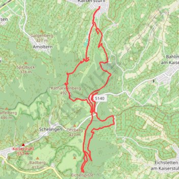 Itinéraire Kaiserstuhl, Endigen, Eichelsptize, Katharinenberg, distance, dénivelé, altitude, carte, profil, trace GPS