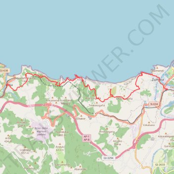 Itinéraire Estazioko Kalea, Zumaia à Deba, PV, Espagne, distance, dénivelé, altitude, carte, profil, trace GPS