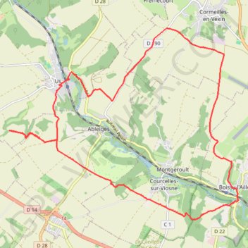 Itinéraire Boucle autour d'Ableiges, distance, dénivelé, altitude, carte, profil, trace GPS