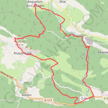 Itinéraire Silence - Roquefort-les-Cascades - Gorges de Péreille, distance, dénivelé, altitude, carte, profil, trace GPS