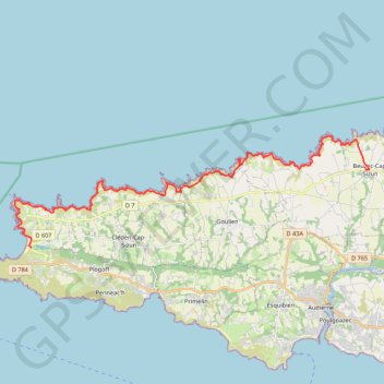 Itinéraire Trépassés-Beuzec, distance, dénivelé, altitude, carte, profil, trace GPS