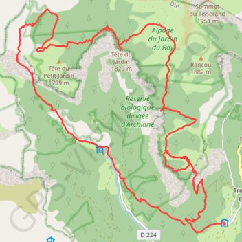 Itinéraire Tete du Jardin en boucle depuis Benevise (Vercors), distance, dénivelé, altitude, carte, profil, trace GPS