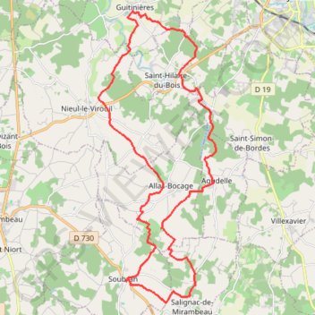 Itinéraire Soubran vers Guitinieres 33 kms, distance, dénivelé, altitude, carte, profil, trace GPS