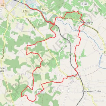 Itinéraire Jonzac Champagnac vers Ozillac N°10 25 kms, distance, dénivelé, altitude, carte, profil, trace GPS