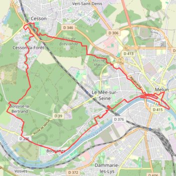 Itinéraire De Bréviande à Melun, distance, dénivelé, altitude, carte, profil, trace GPS