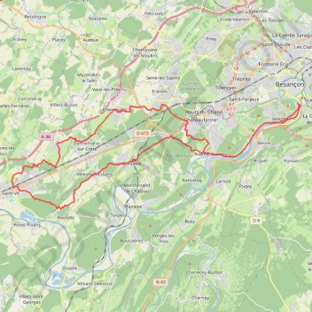 Itinéraire Le Grand Ouest de Besançon, distance, dénivelé, altitude, carte, profil, trace GPS