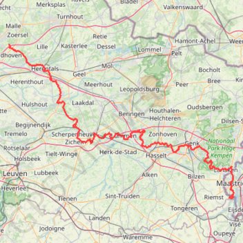 Itinéraire GR5-001-3 GR 5 Belgie, Vlaanderen Zuid, distance, dénivelé, altitude, carte, profil, trace GPS