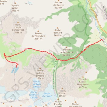 Itinéraire Lac d'Arsine et lac de la Douche, distance, dénivelé, altitude, carte, profil, trace GPS