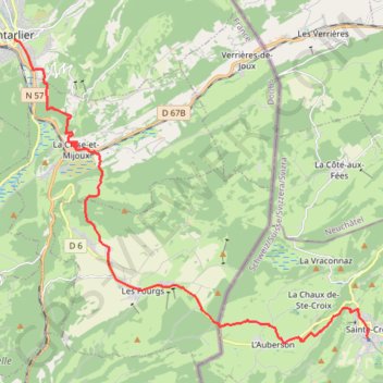 Itinéraire vff47bis-variante-da-pontarlier-laubersonsainte-croix, distance, dénivelé, altitude, carte, profil, trace GPS