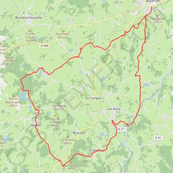 Itinéraire Le rau de la Noisette d'Auzances à Sermur, distance, dénivelé, altitude, carte, profil, trace GPS