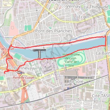 Itinéraire Chemin de Halage Vaulx-en-Velin La Soie, distance, dénivelé, altitude, carte, profil, trace GPS