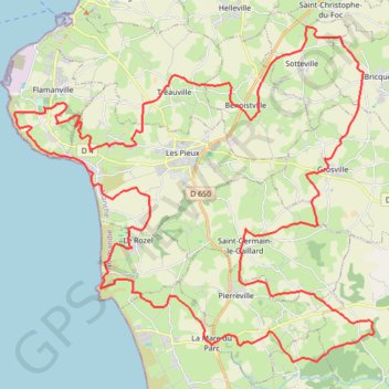 Itinéraire Rando des Caps - Flamanville, distance, dénivelé, altitude, carte, profil, trace GPS