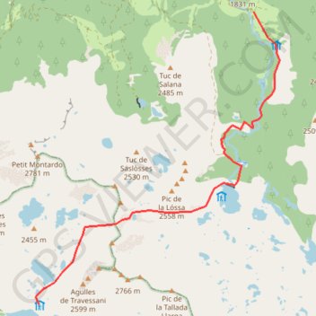 Itinéraire J1 : Bòrda d'Espà - Refugi Ventosa i Cavell, distance, dénivelé, altitude, carte, profil, trace GPS
