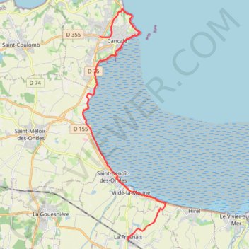 Itinéraire Gare de La Fresnais à Saint Malo étape 1, distance, dénivelé, altitude, carte, profil, trace GPS