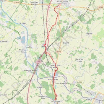 Itinéraire Chemin de Tours (Sainte Maure de Touraine à Les Ormes - variante), distance, dénivelé, altitude, carte, profil, trace GPS