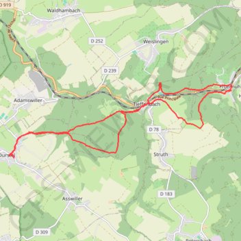 Itinéraire En Alsace Bossue, de Durstel à Frohmuhl, distance, dénivelé, altitude, carte, profil, trace GPS